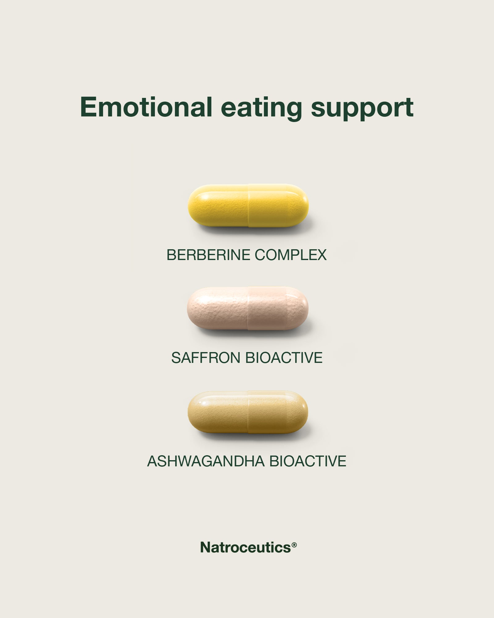 Emotional Eating Support with Berberine Complex, Saffron Bioactive and Ashwagandha Bioactive.
